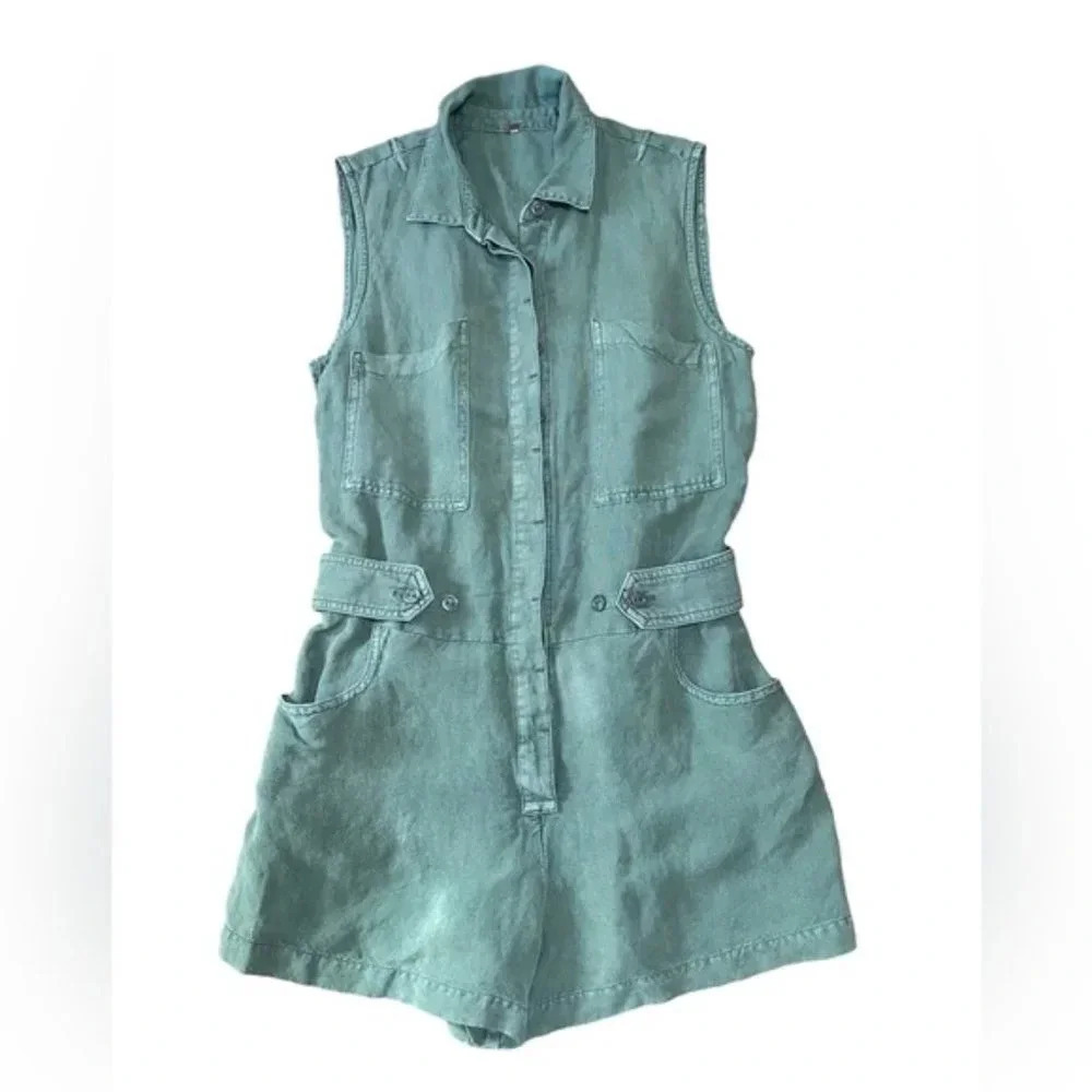 Young Fabulous & Broke Sleeveless Teal Utility Romper
